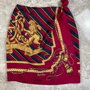 Ralph Lauren Blue Label Lion Heraldry Crest  100% Silk Wrap Skirt Small